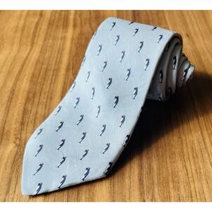 Vintage Horchow 100% Silk Silver Necktie Formal Emperor Penguin Wearing Bowties